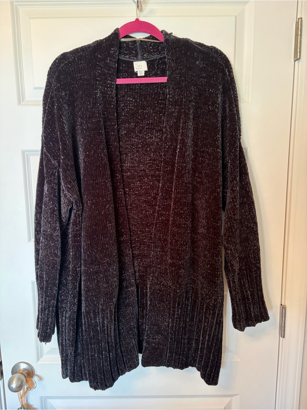 A New Day….Open-Front Black Chenille Cardigan